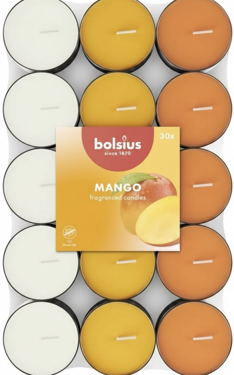 Bolsius Duft-Teelichter Mango – 30 Stück, Vegan, Palmölfrei