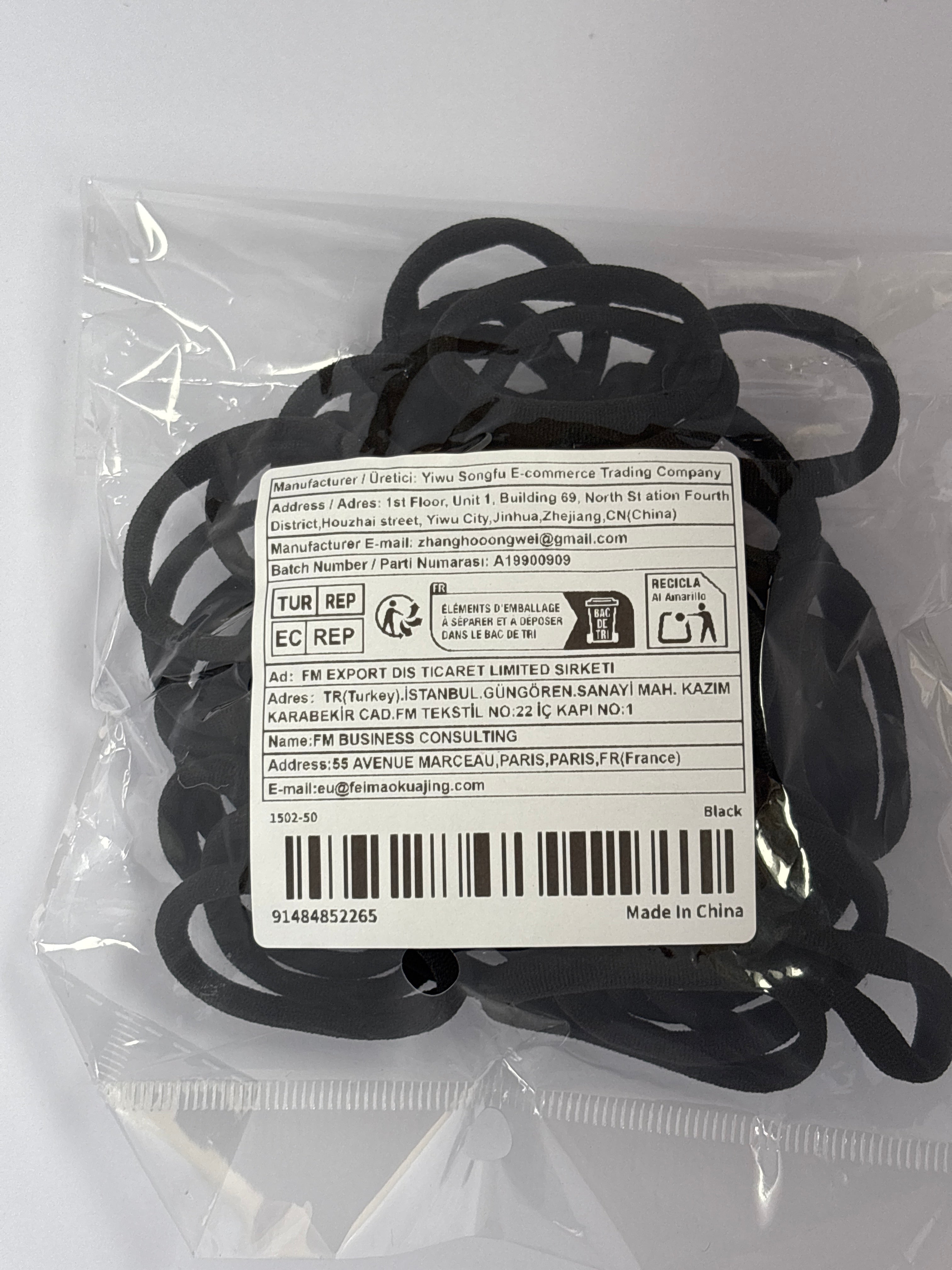 50er-Pack Schwarze Haargummis Hochelastisch